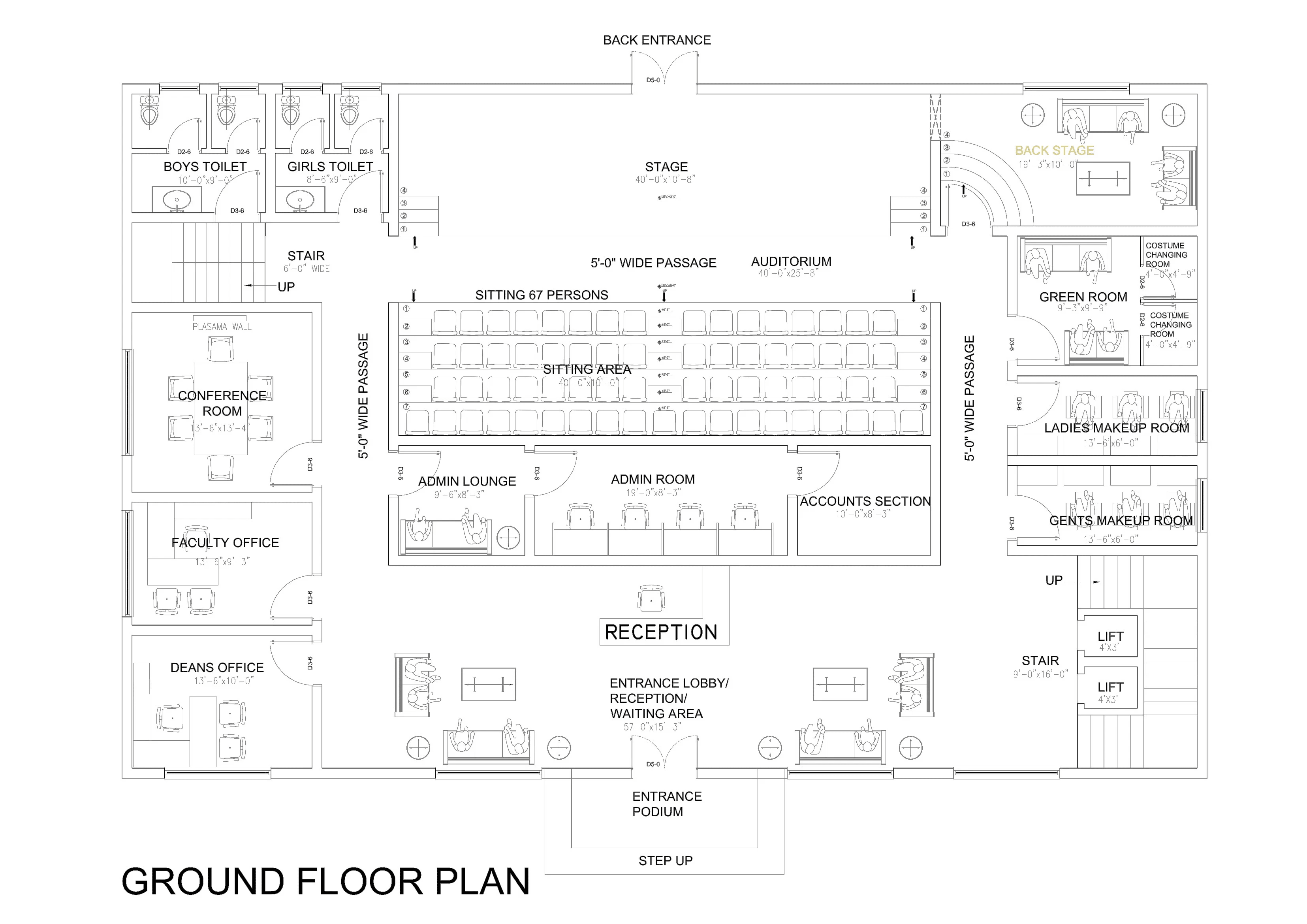 a 2d black and white floor plan of a school created by a floor plan company